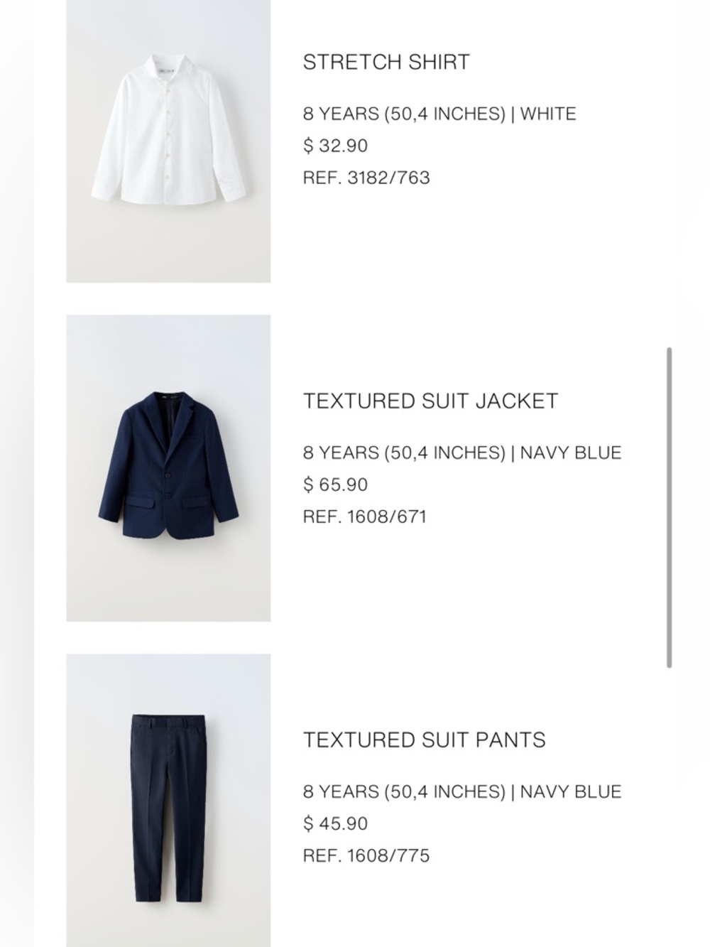Zara kids 3 pieces suit navy 8yo